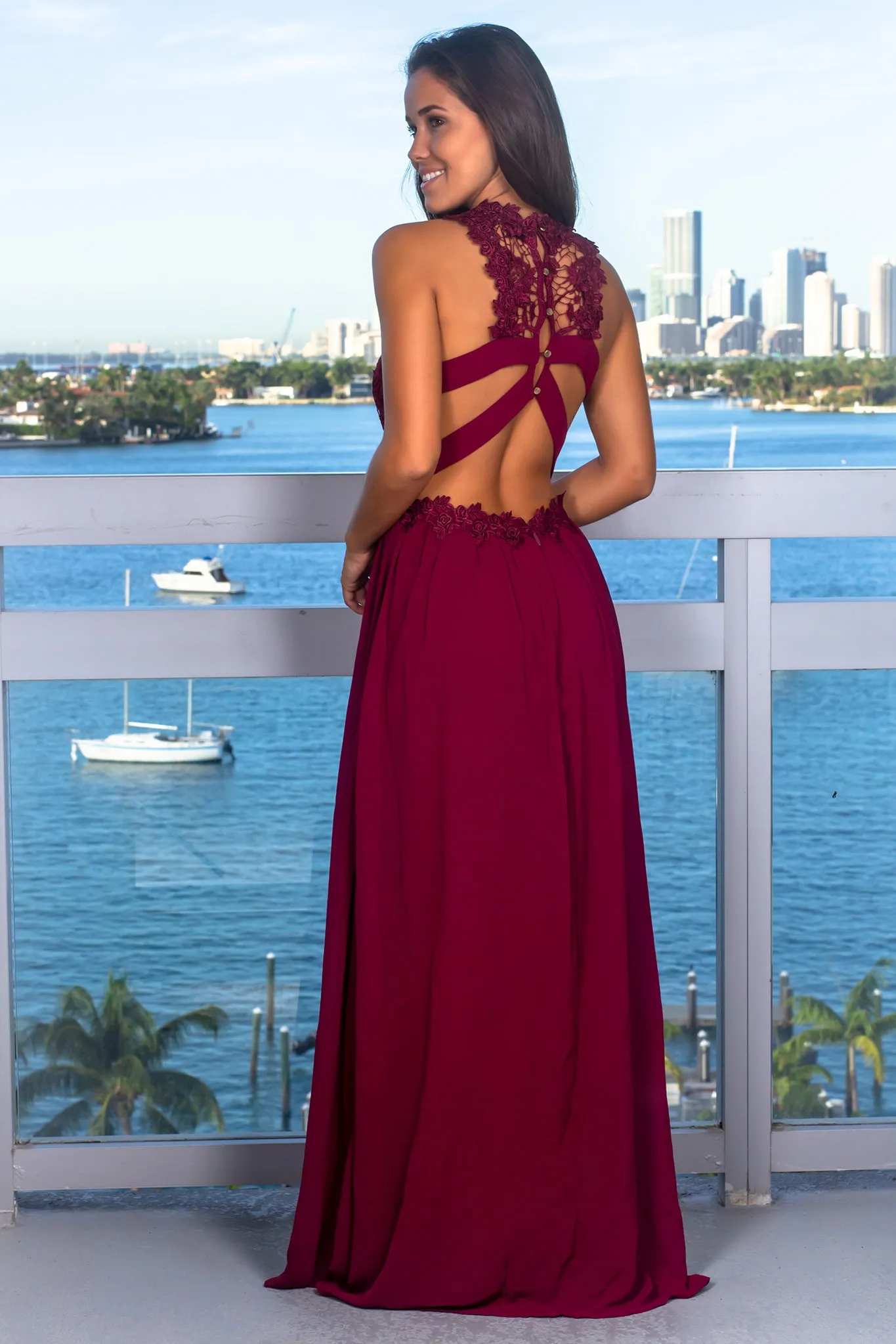Merlot Embroidered Top Maxi Dress