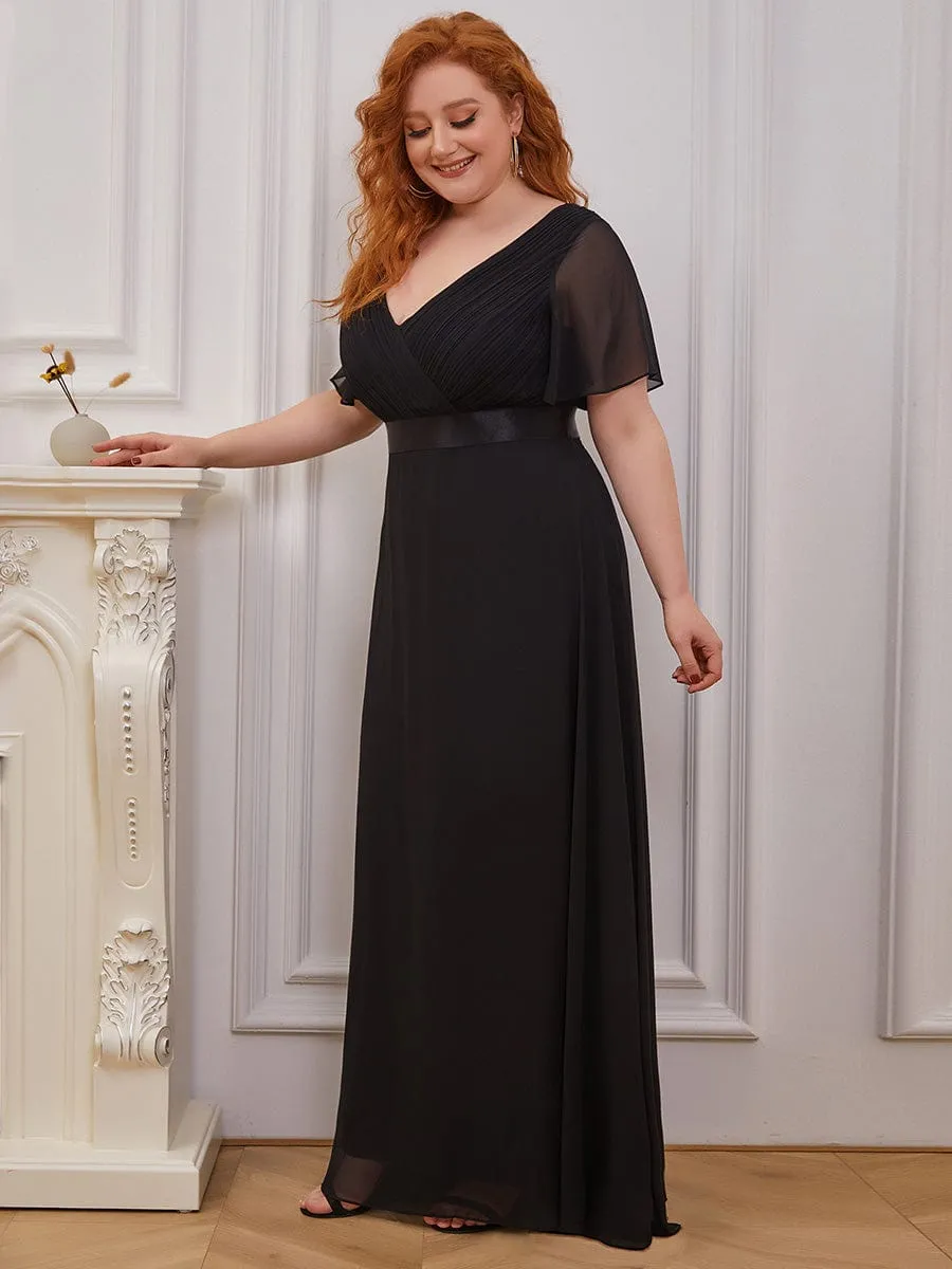 Monica | Long Empire Waist Bridesmaid Dress with Short Flutter Sleeves