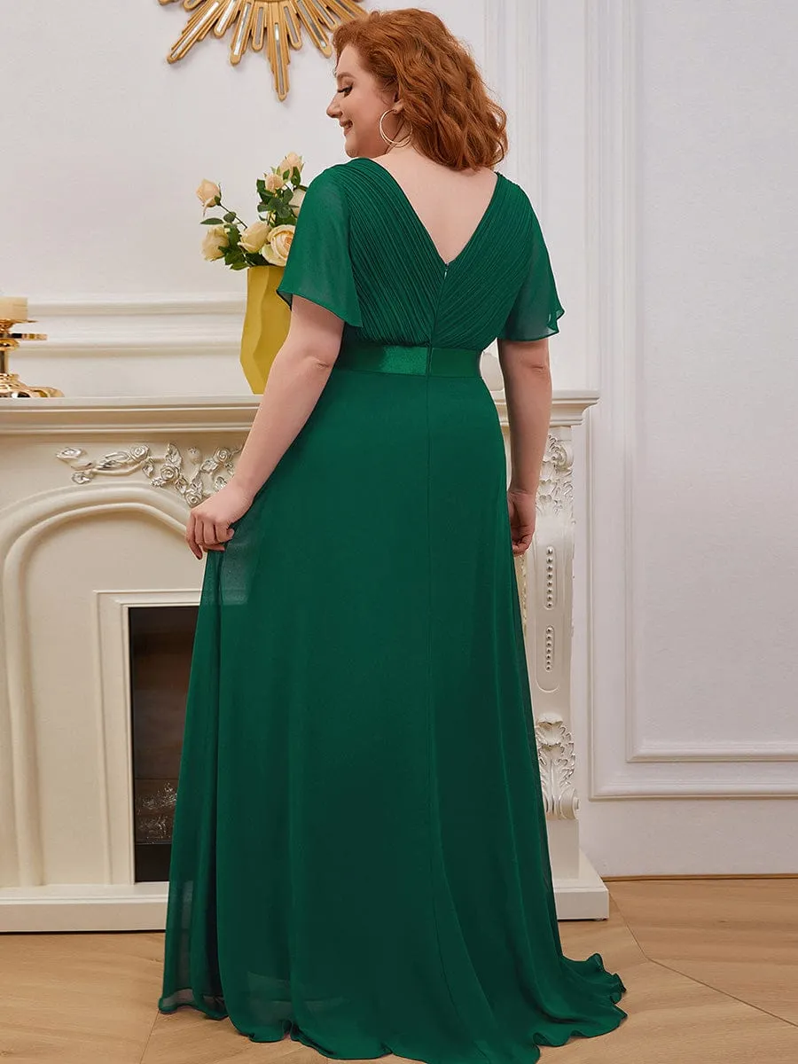 Monica | Long Empire Waist Bridesmaid Dress with Short Flutter Sleeves