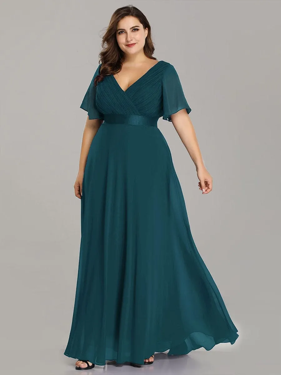 Monica | Long Empire Waist Bridesmaid Dress with Short Flutter Sleeves