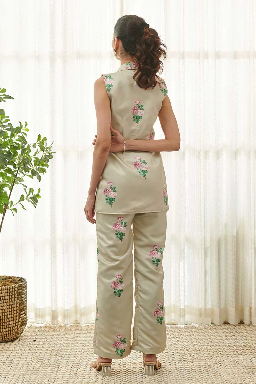 Moss Green Floral Printed Blazer & Pant Set