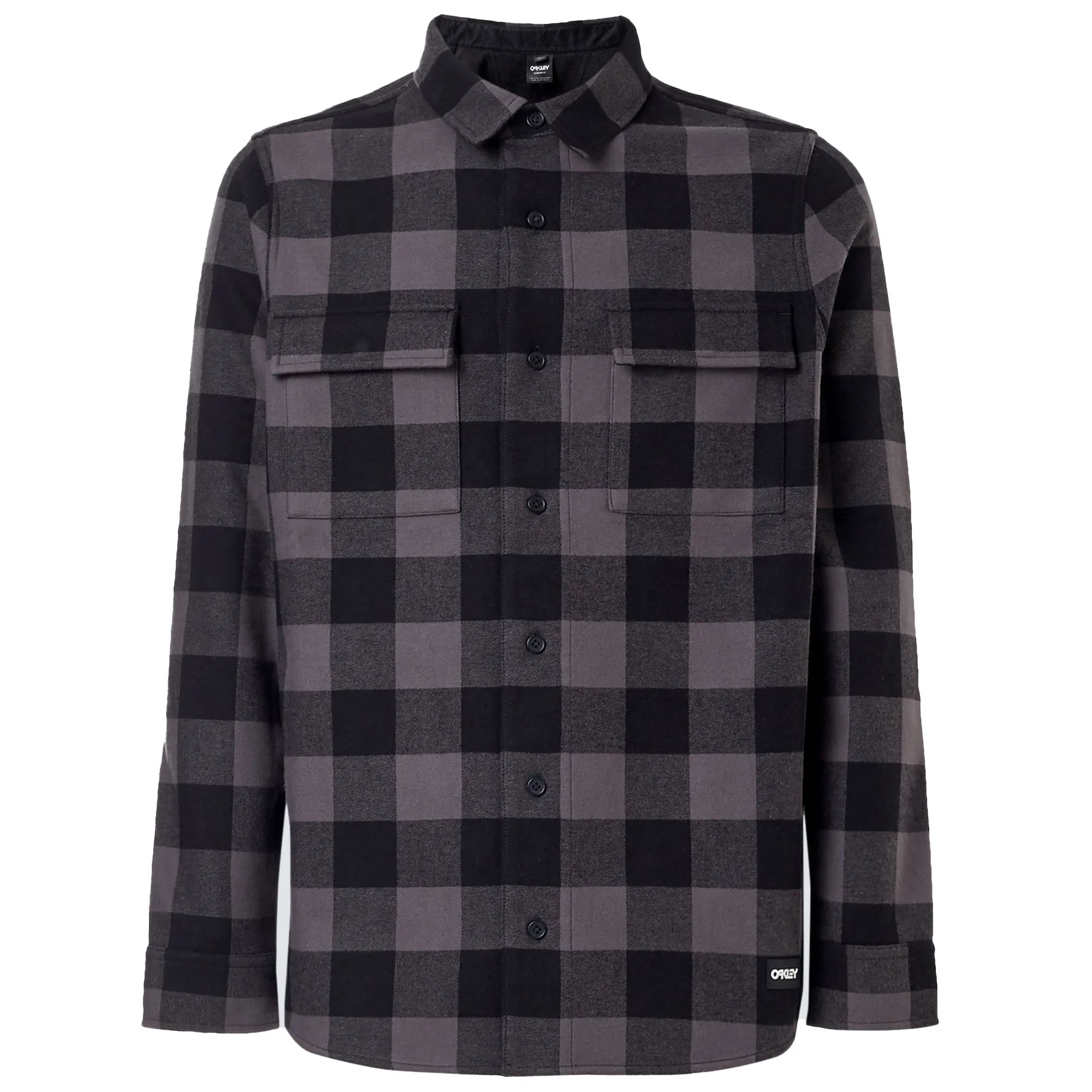 Oakley  Black Grey Cozy Bear Flannel Button Up Long Sleeve Sherpa Lining Cotton