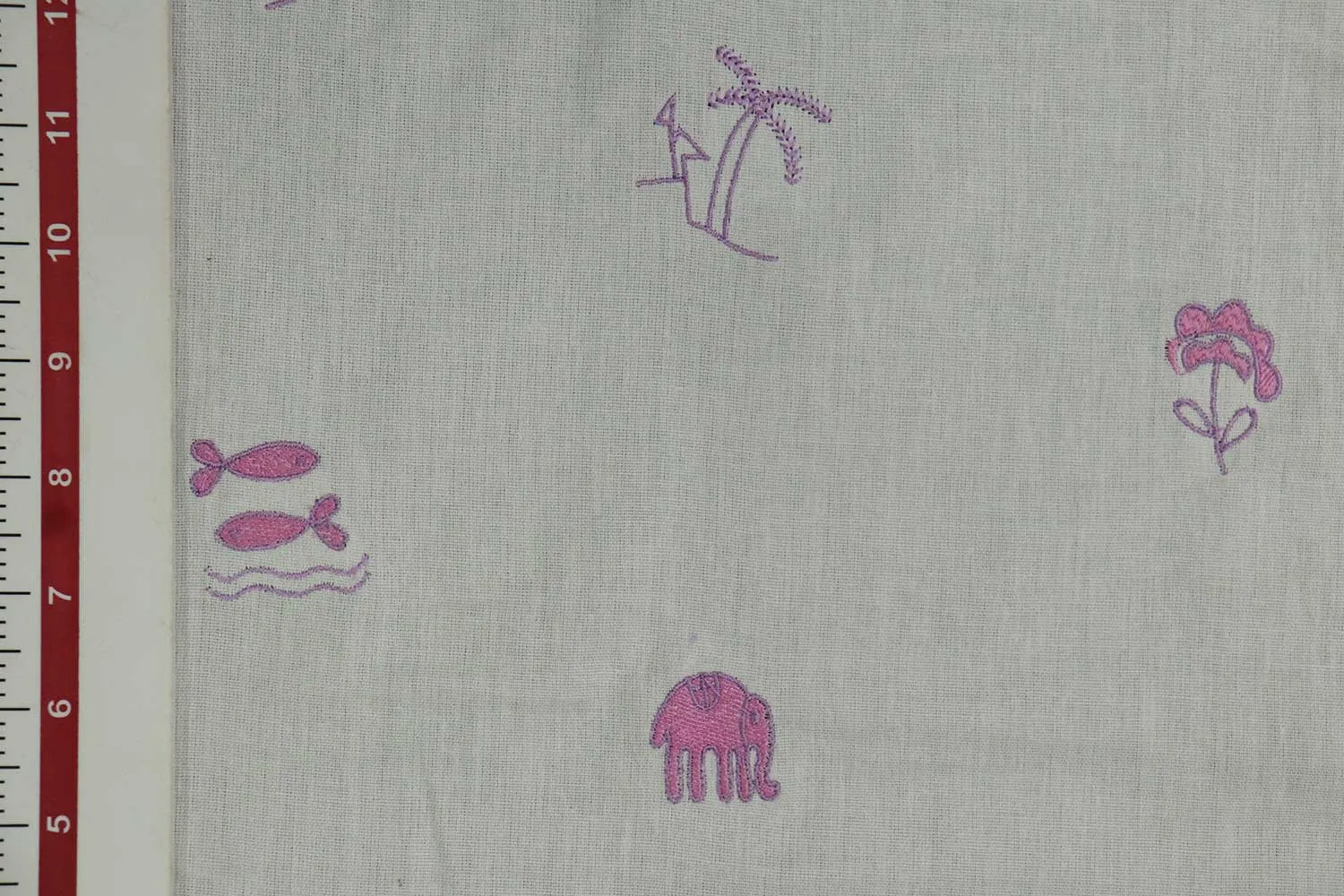 Off White & Pink Quirky Cotton Flax Fabric