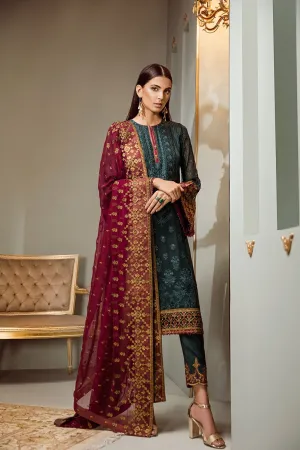 Pakistani fancy dress in green and maroon color # P2224