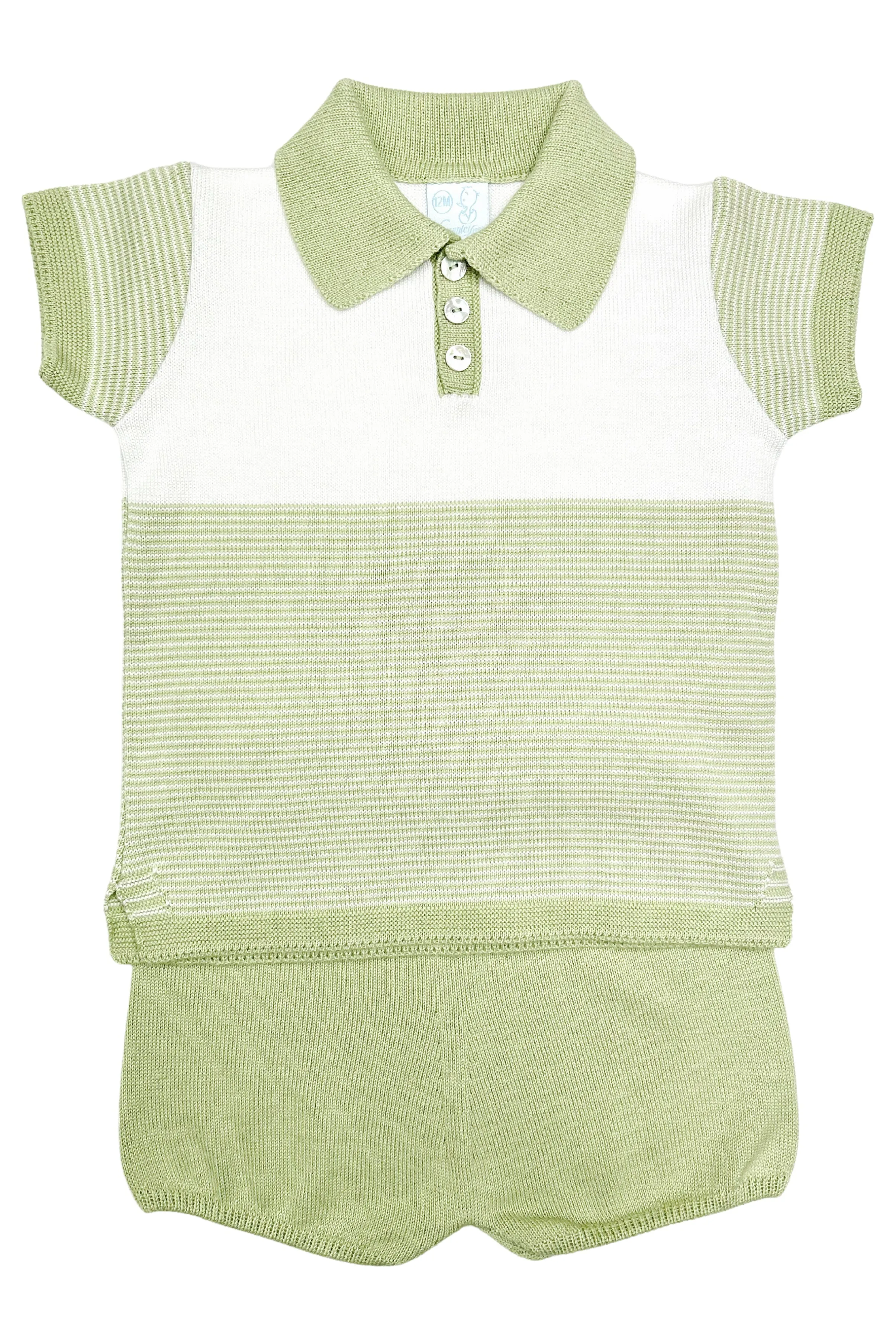 "Rufus" Pistachio Striped Knit Polo Shirt & Shorts