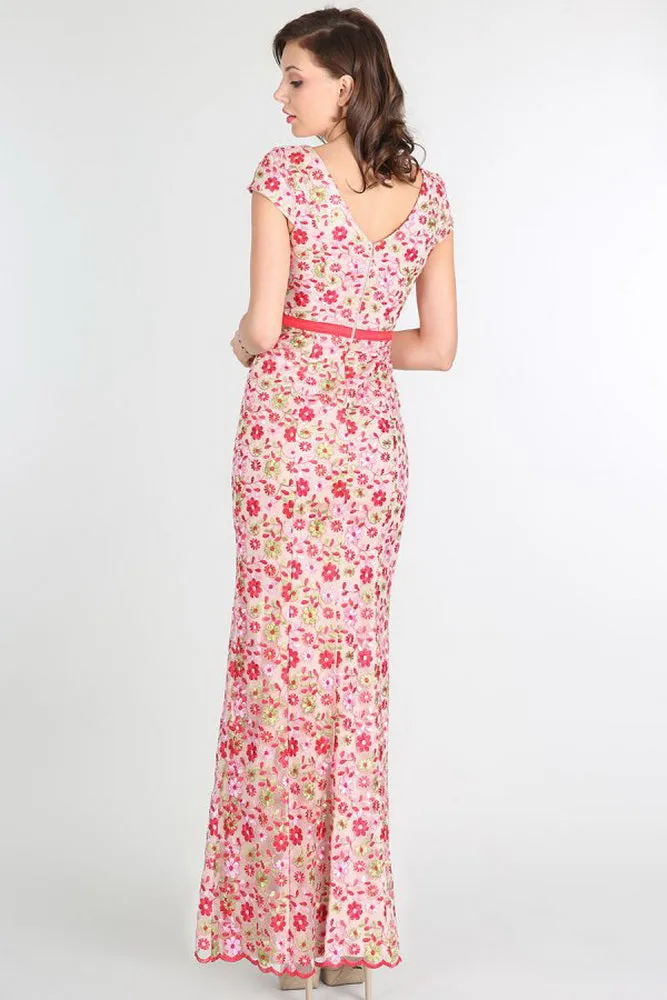 Red Floral Embroidered Lace Dress