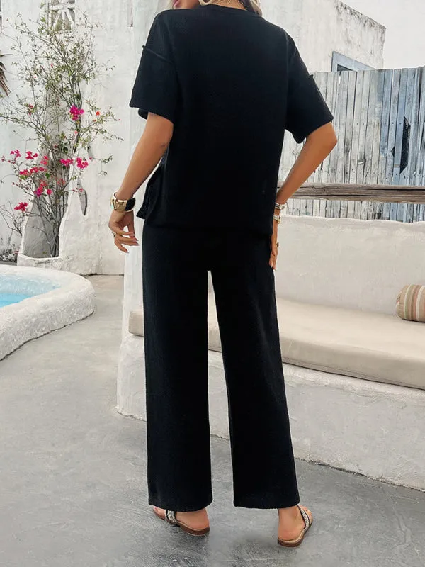 Relax Fit Textured Top & Pants Set Casual Outfit for Women