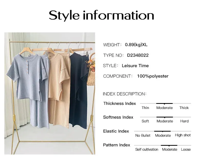 Relax Fit Textured Top & Pants Set Casual Outfit for Women