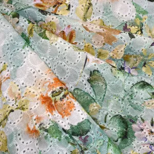 Rose Garden Printed Embroidered Cotton Eyelet Sage/Peach