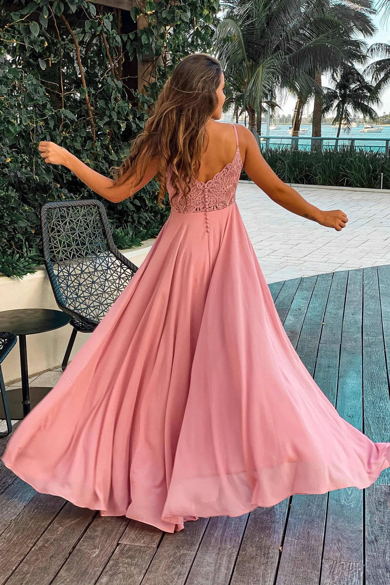 Rose Maxi Dress With Embroidered Back and Button Detail