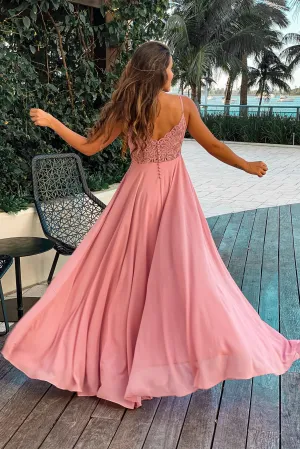 Rose Maxi Dress With Embroidered Back and Button Detail