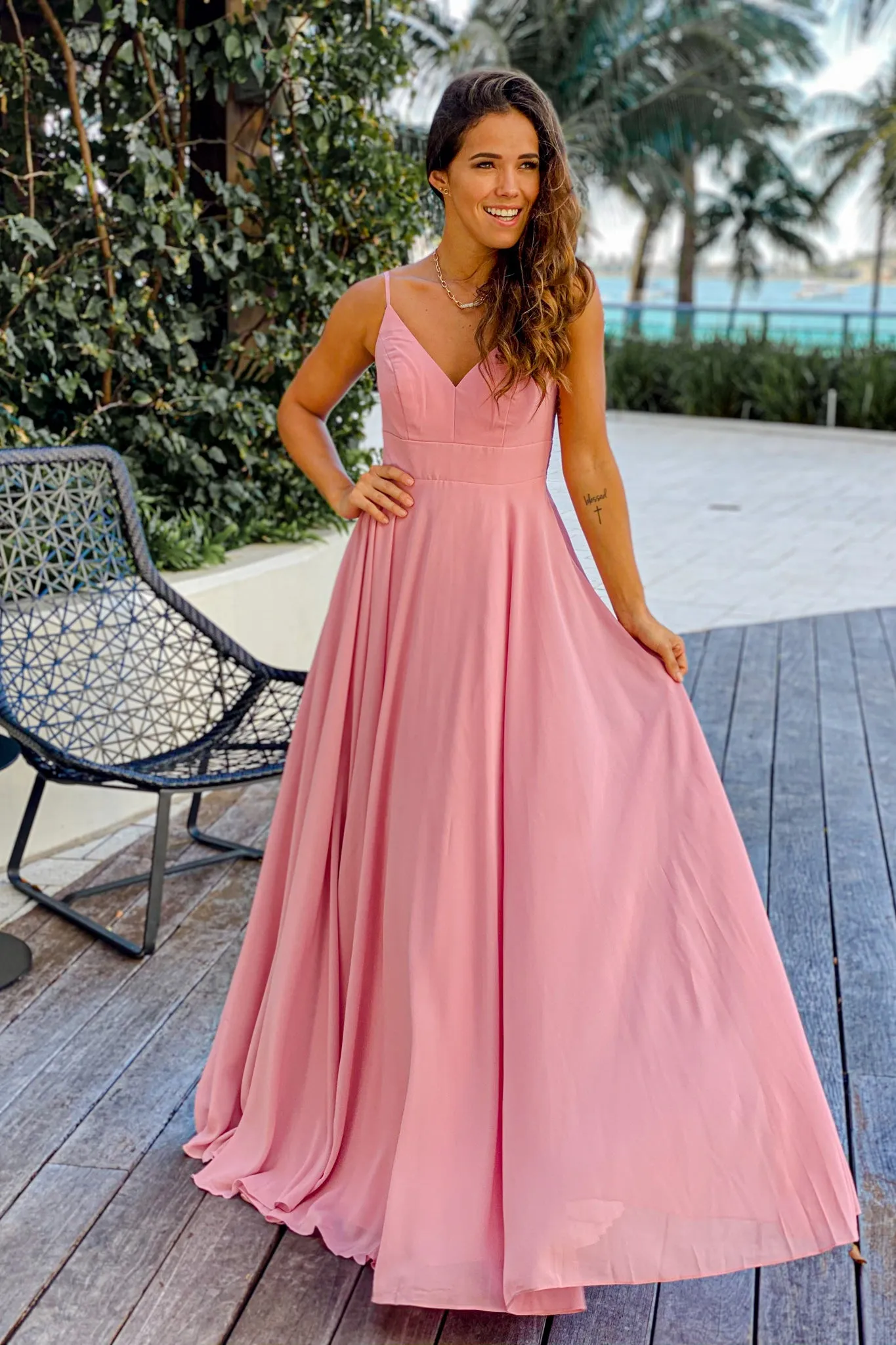 Rose Maxi Dress With Embroidered Back and Button Detail