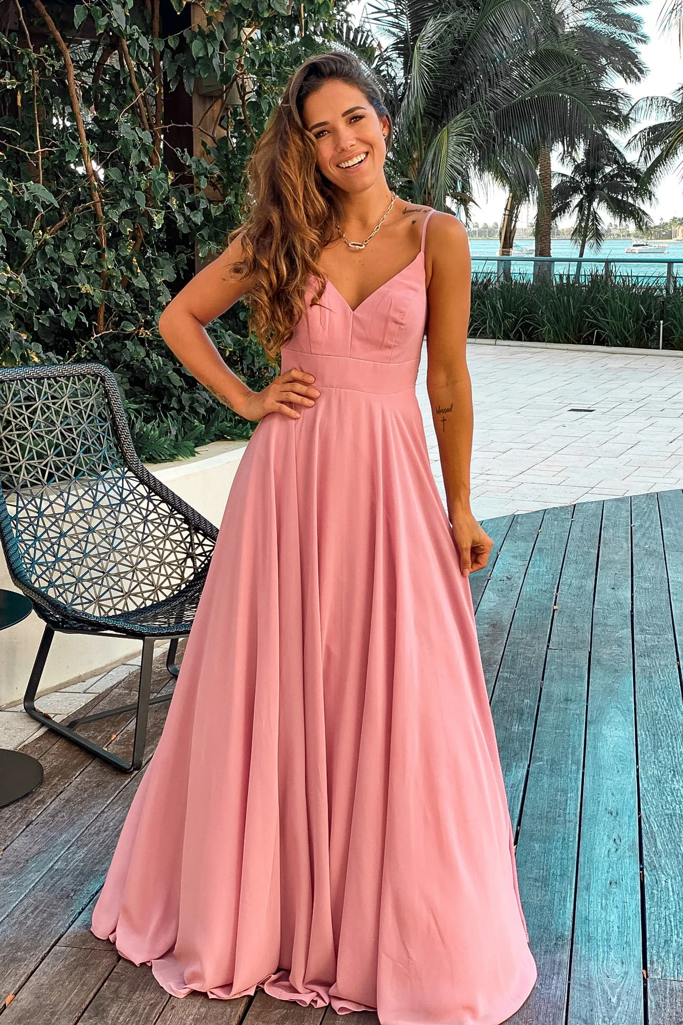 Rose Maxi Dress With Embroidered Back and Button Detail