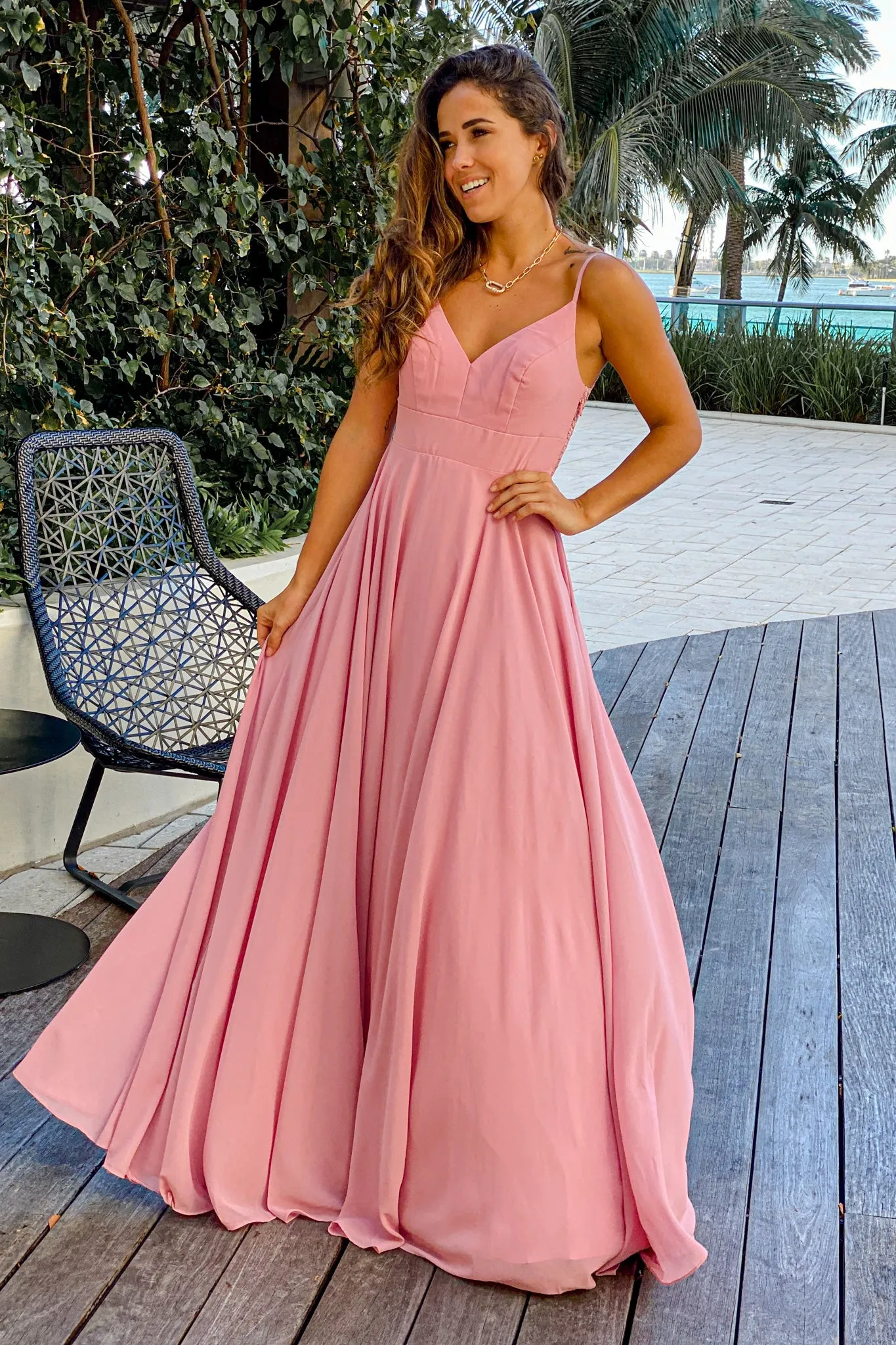 Rose Maxi Dress With Embroidered Back and Button Detail