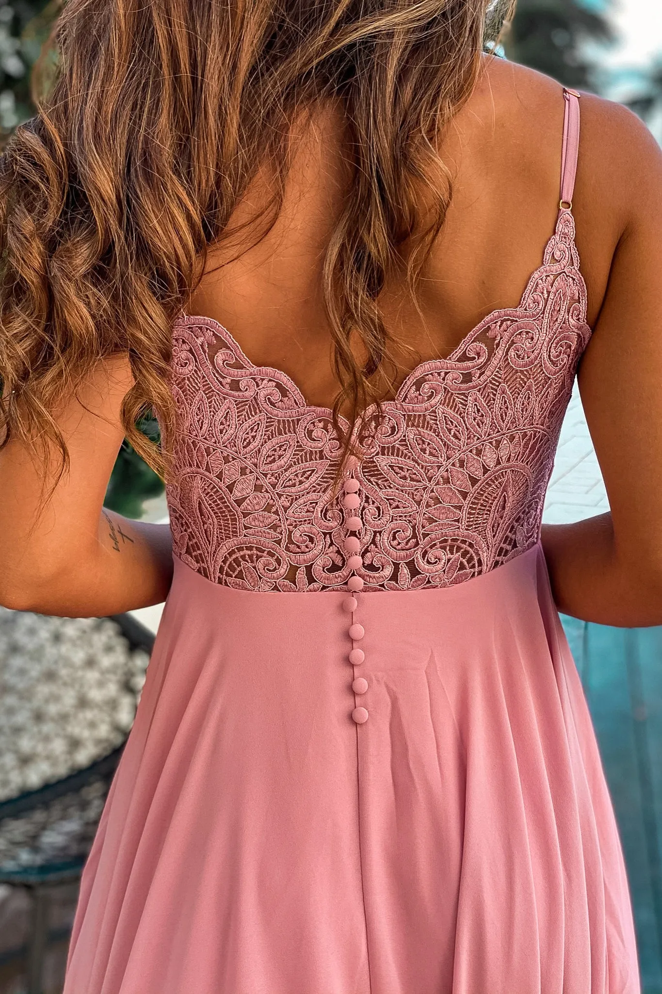 Rose Maxi Dress With Embroidered Back and Button Detail