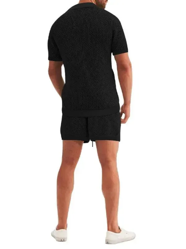 See-Through Short-Sleeved Men Cardigan Outfit Set