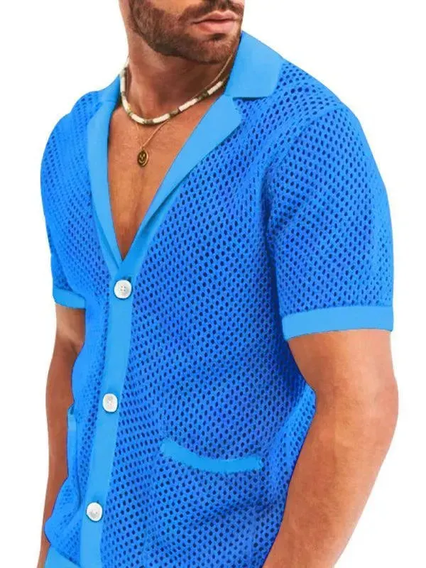 See-Through Short-Sleeved Men Cardigan Outfit Set