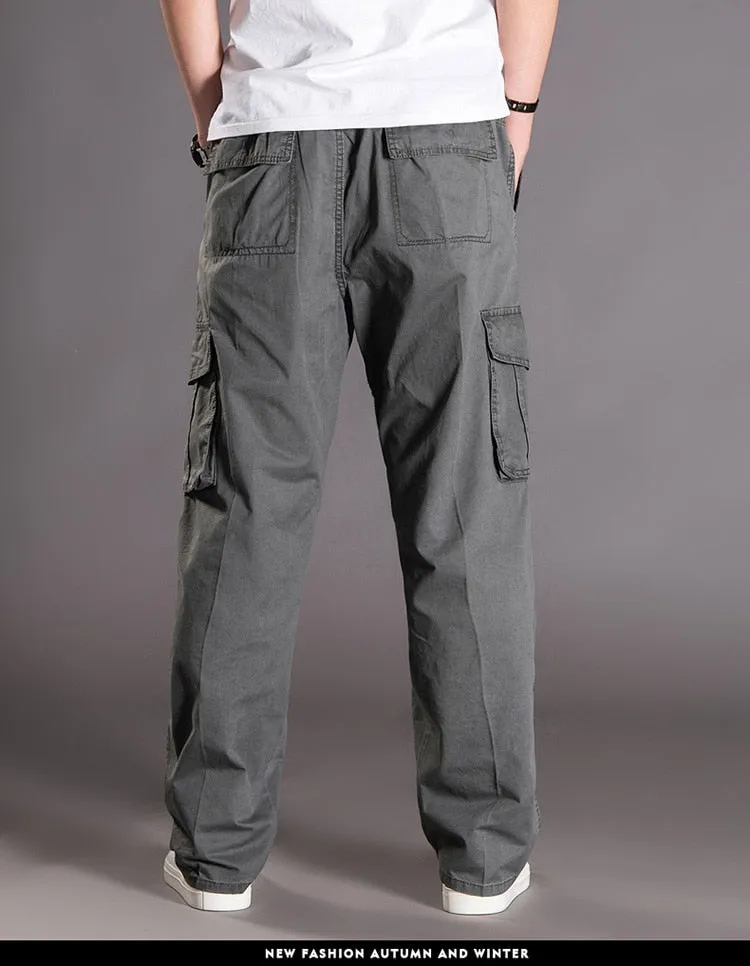 Spring Autumn Men Casual Cargo Pants 95% Cotton Multiple Pockets Male Thin Trousers Loose