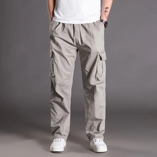 Spring Autumn Men Casual Cargo Pants 95% Cotton Multiple Pockets Male Thin Trousers Loose