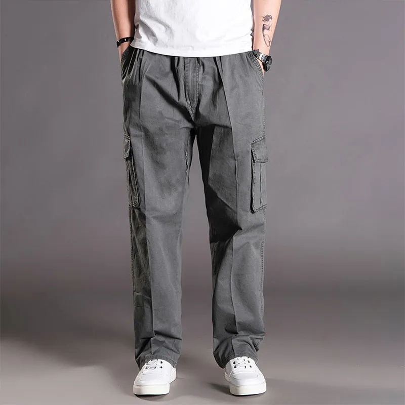 Spring Autumn Men Casual Cargo Pants 95% Cotton Multiple Pockets Male Thin Trousers Loose