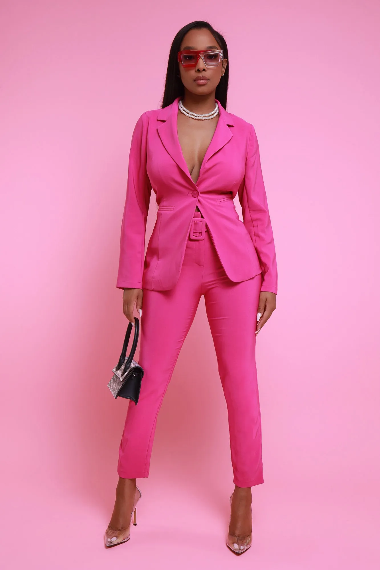 Top Floor Blazer & Pants Set - Fuchsia