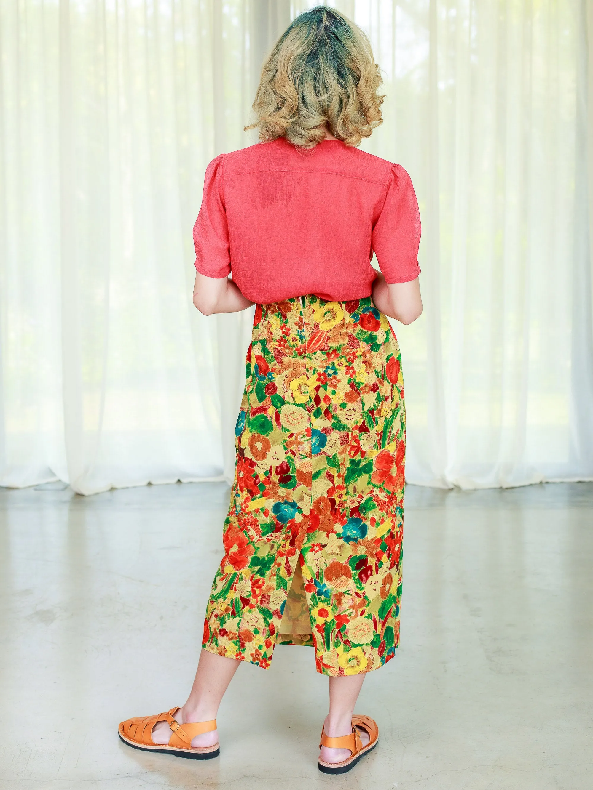 Vintage Floral Print Pleated Maxi Skirt