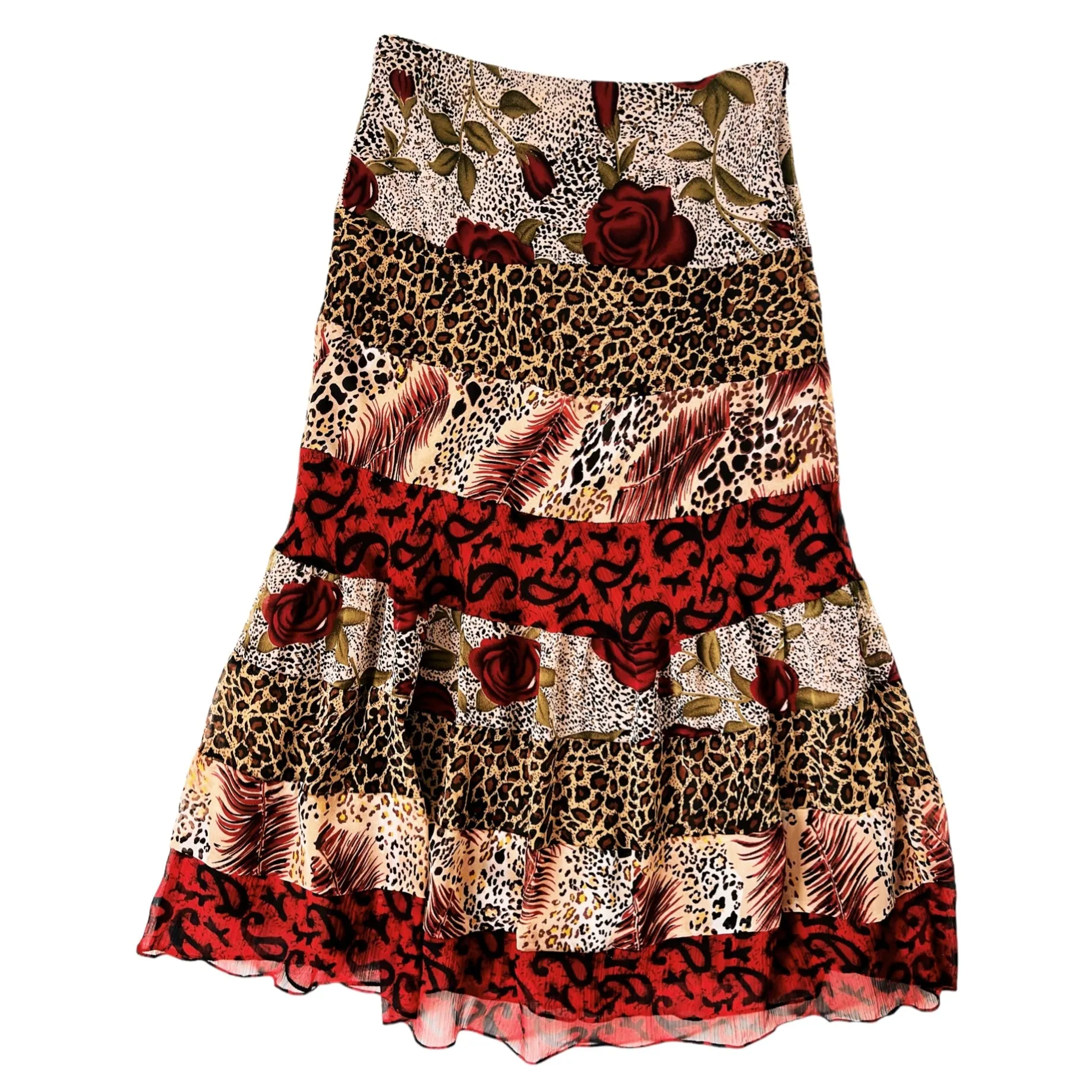 Vintage Tiered Mixed Print Maxi Skirt (M)